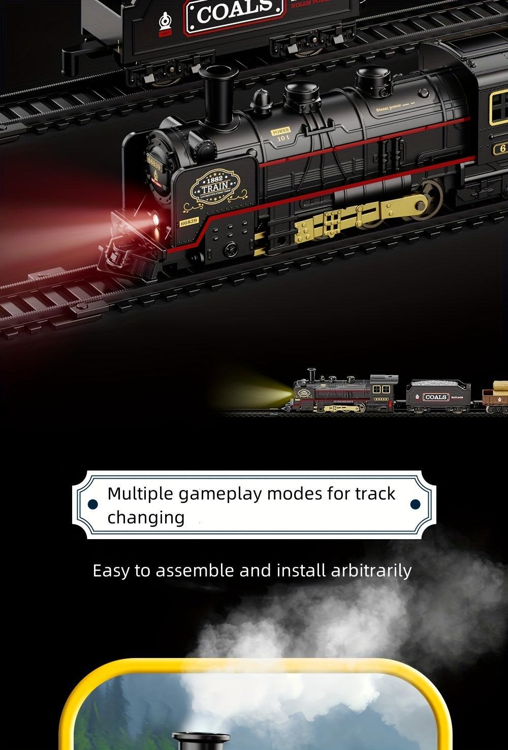 Classic Steam Engine Train Toy Model Set Battery Powered Locomotive - Nostalgic Display Toy for Kids & Train Enthusiasts, Birthday Christmas Holiday Gift