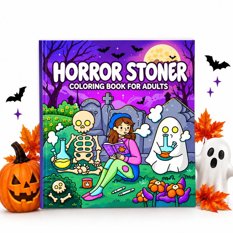 Halloween Coloring Book for Adults, Horror Stoner Edition with 35 Spooky-Cute Illustrations, 8.5-Inch Square Art Book for Cozy Fall Evenings and Gifts