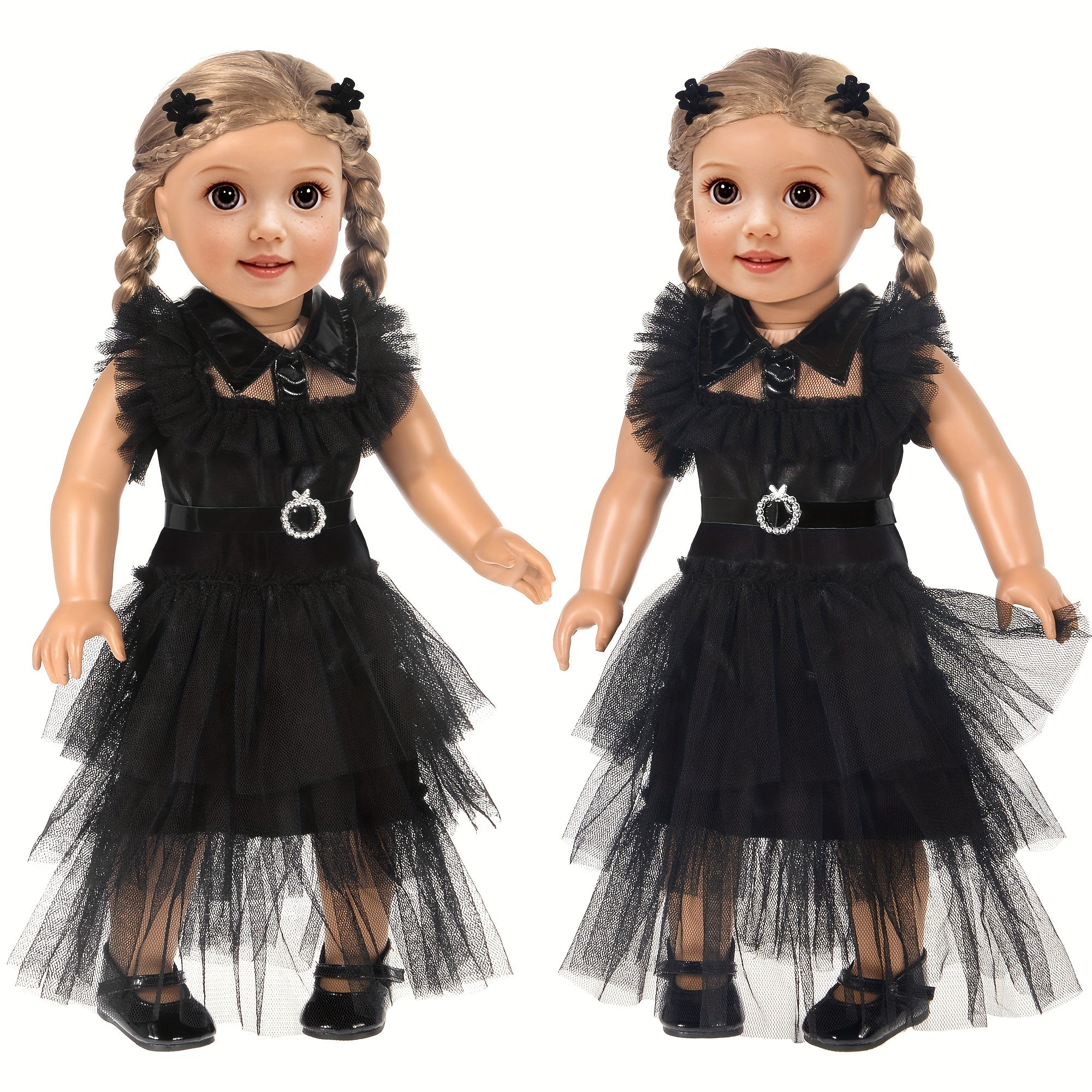 Doll Halloween Costume 18 Inch – Black Tulle Cake Dress with Bow Hair Clip Movie-Inspired Party Outfit for 16-18 Inch Girl Dolls No Doll Gift for Kids