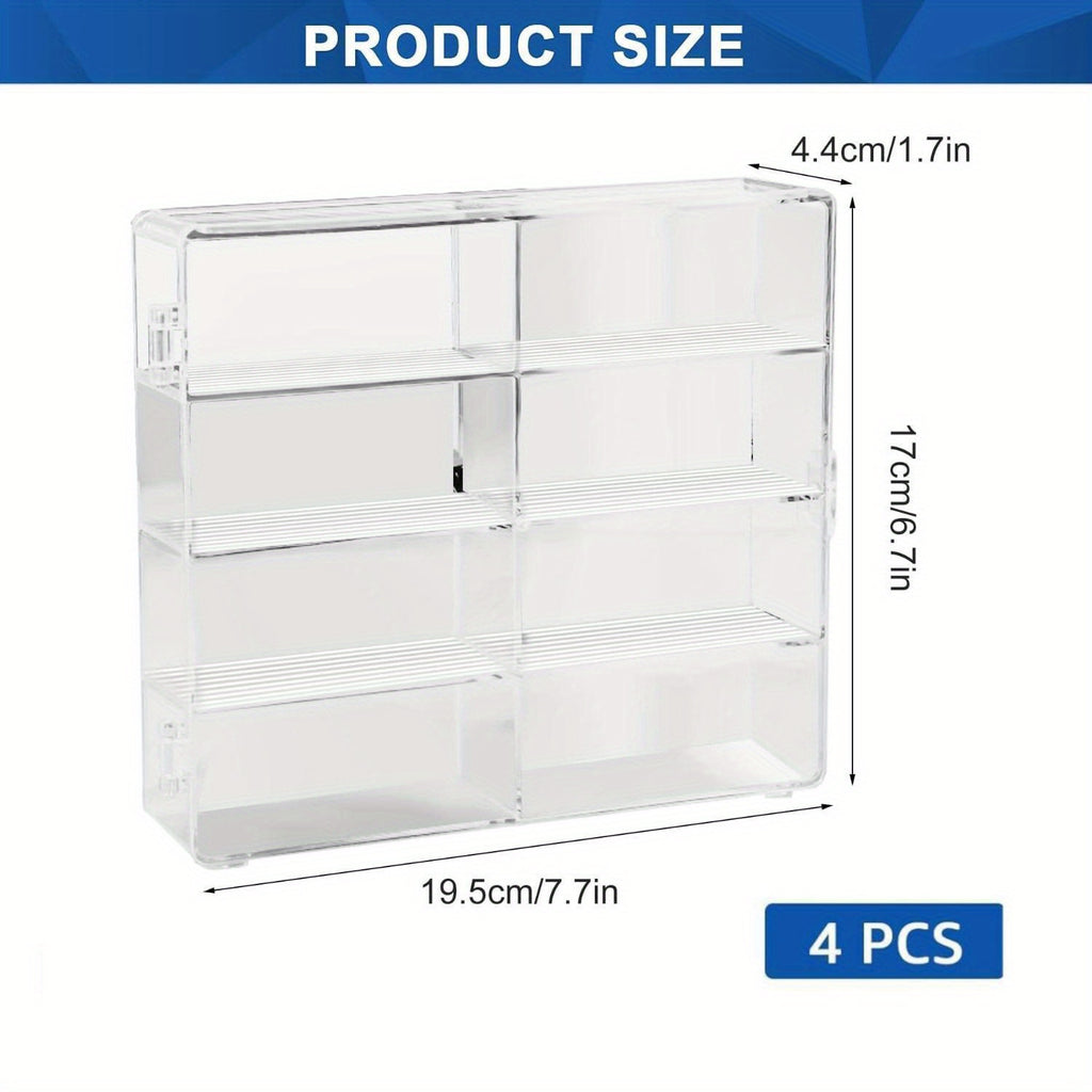 Die-Cast Car Display Case 4pcs 1/64 Scale Acrylic Holds 32 Cars - Dustproof Stackable Clear Storage Organizer for Hot Wheels Matchbox Collectors