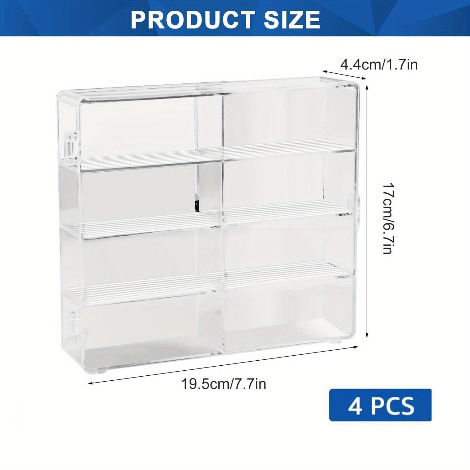 Die-Cast Car Display Case 4pcs 1/64 Scale Acrylic Holds 32 Cars - Dustproof Stackable Clear Storage Organizer for Hot Wheels Matchbox Collectors