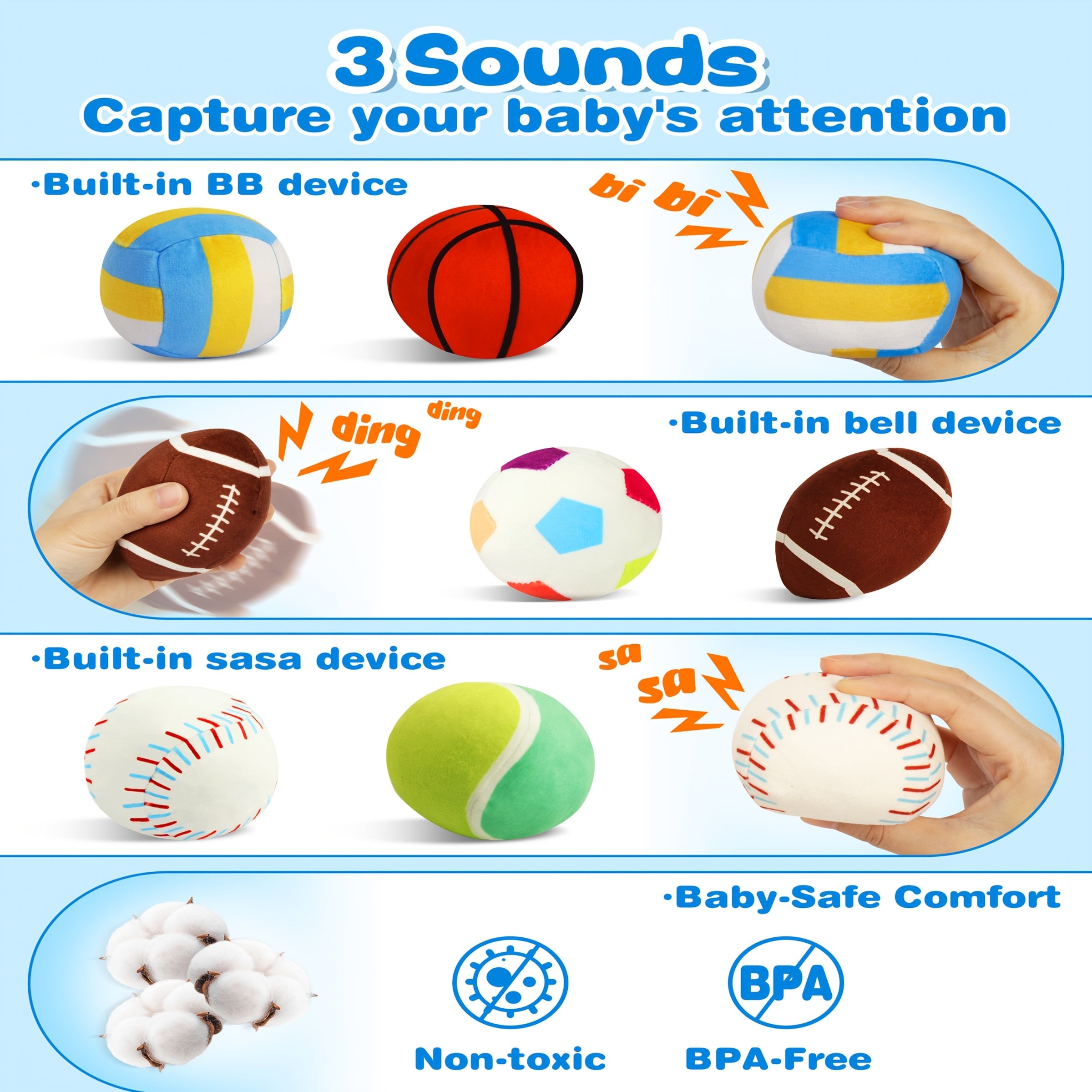 Baby Sensory Balls Set 6 Pcs Soft Plush Crinkle Rattle Toys for Toddlers Newborns - Texture Ball with Travel Storage Bag, Early Learning Infant Toy for 12+ Months, Baby Shower Gift Boys Girls