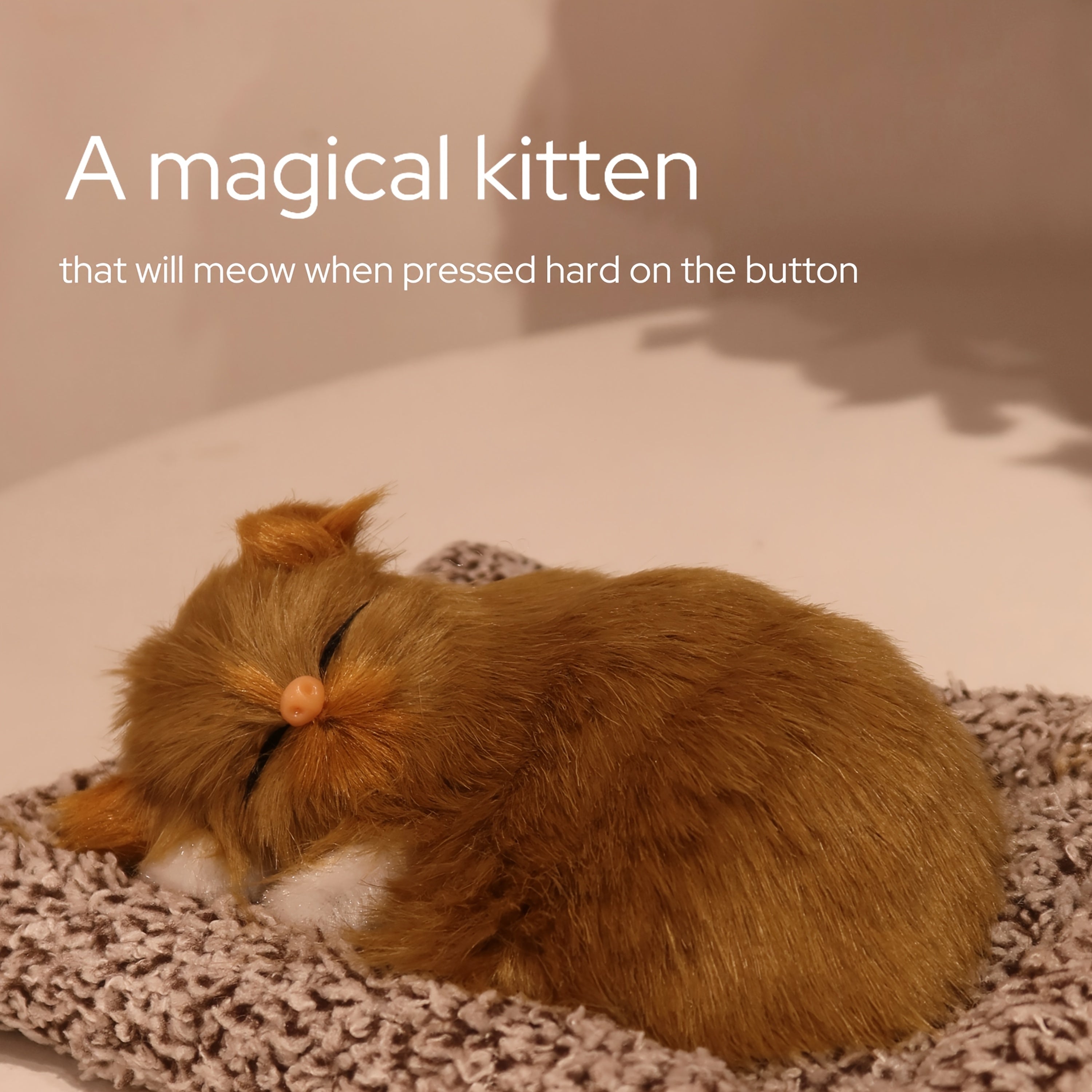 Sleeping Kitten Plush Toy with Meow Sound – Realistic Stuffed Cat Doll Soft Faux Fur, Press-Back Sound, Cute Mini Decor Gift for Kids & Cat Lovers