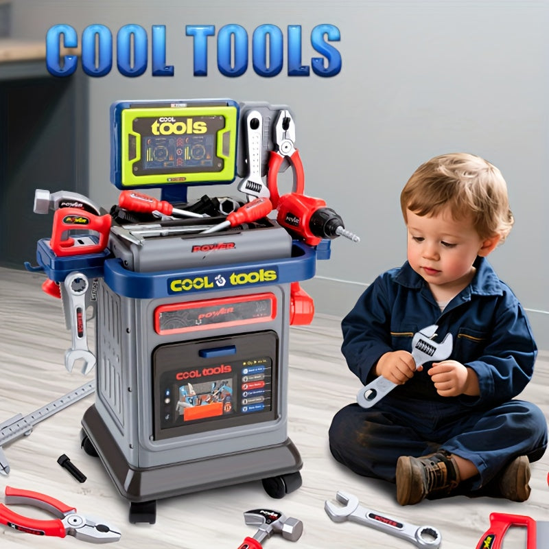 Kids 41-Piece Tool Kit with Folding Workbench & Electric Drill – STEM Engineering Construction Playset with Storage for Boys & Girls Ages 3-5