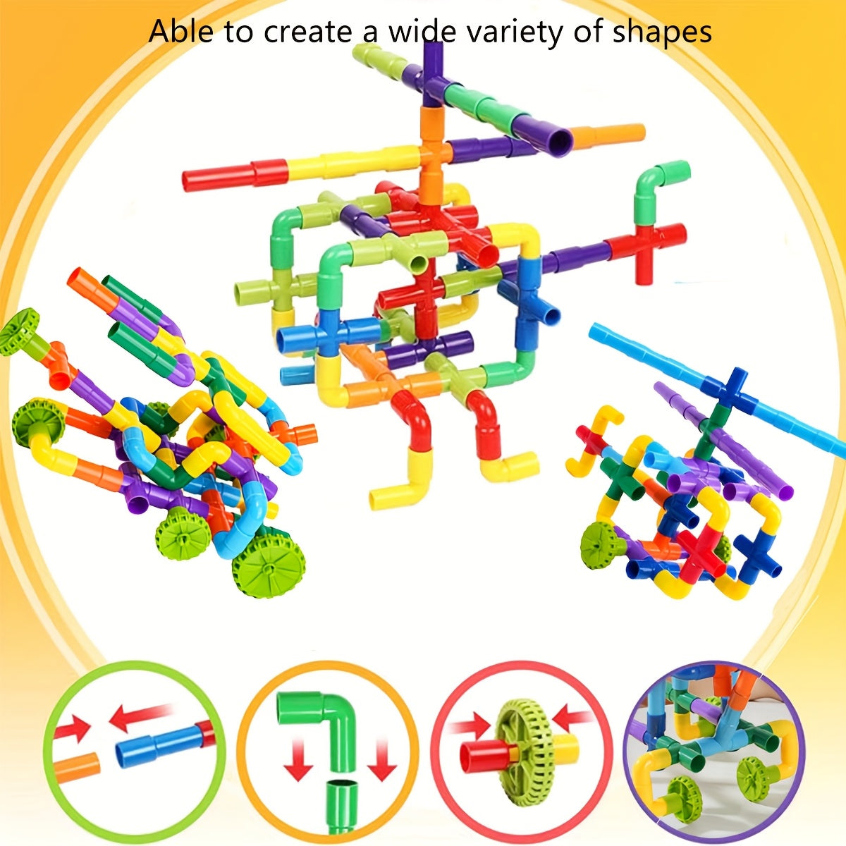 Pipe Building Blocks Set for Kids, Creative Water Pipe Tube Construction Toy with Storage Bucket for Boys Girls Ages 3+, STEM Open-Ended Imaginative Building Toy, Birthday Halloween Christmas Gift