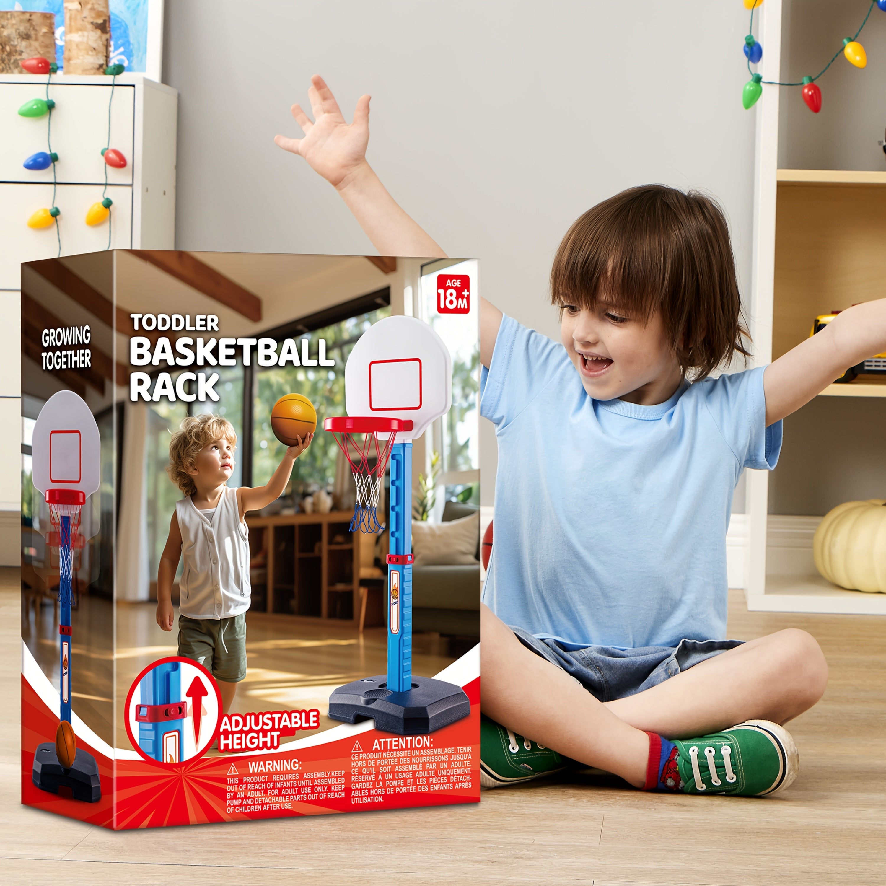 Adjustable Basketball Hoop Set for Kids with 4 Balls & Air Pump – Height 2.5–3.5 Ft, Indoor Outdoor Arcade Game, Sports Toy Gift for Boys & Girls Ages 3+