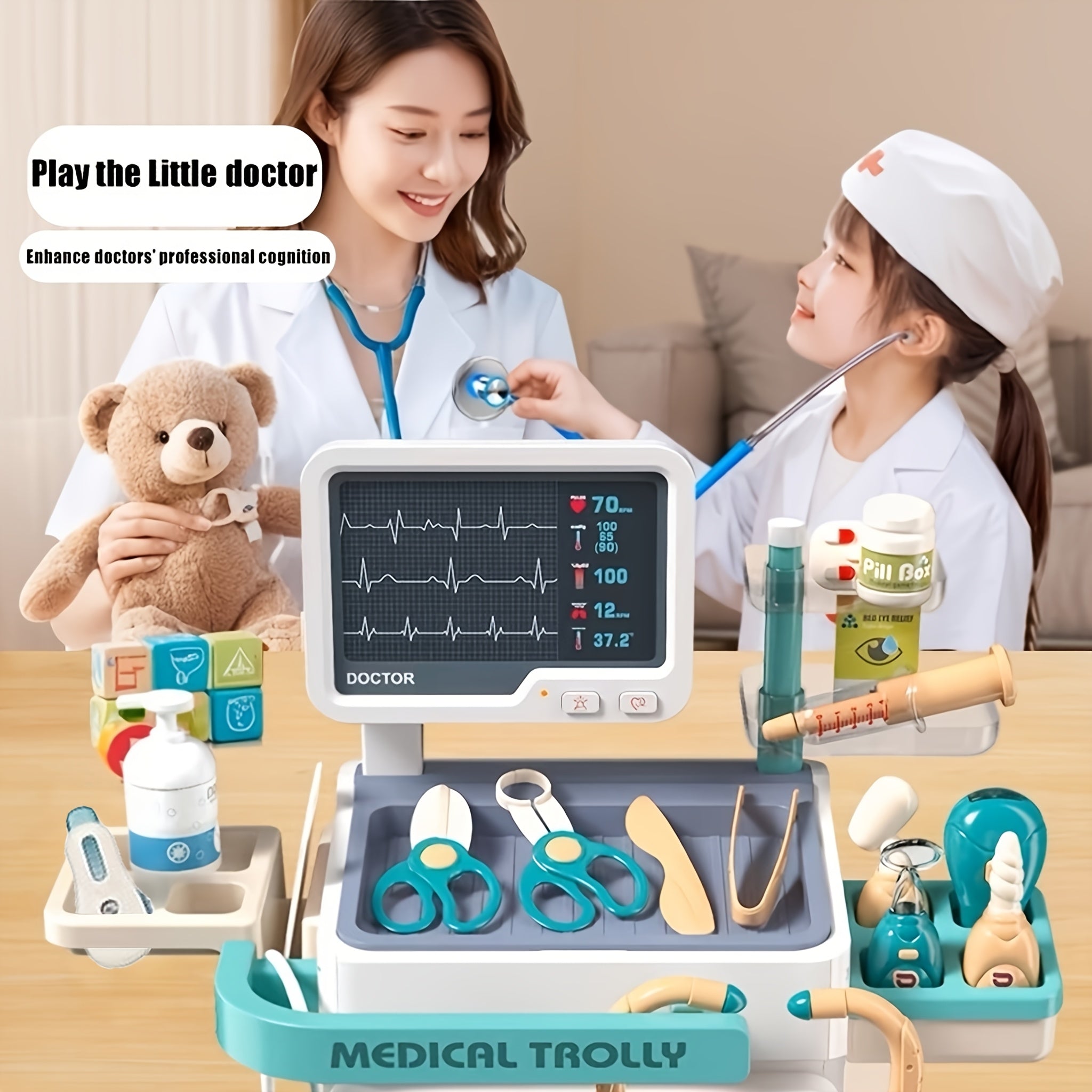 Kids Doctor Kit Pretend Play Medical Station Toy Set with Stethoscope 25-26pcs Boys Girls Ages 3+ Birthday Gift