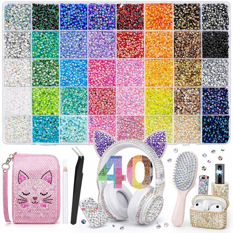Bedazzling Kit with 3mm Resin Rhinestones, 24, 28 or 40 Color Options for Nail Art, Clothing Decoration and Personalized DIY Crafts