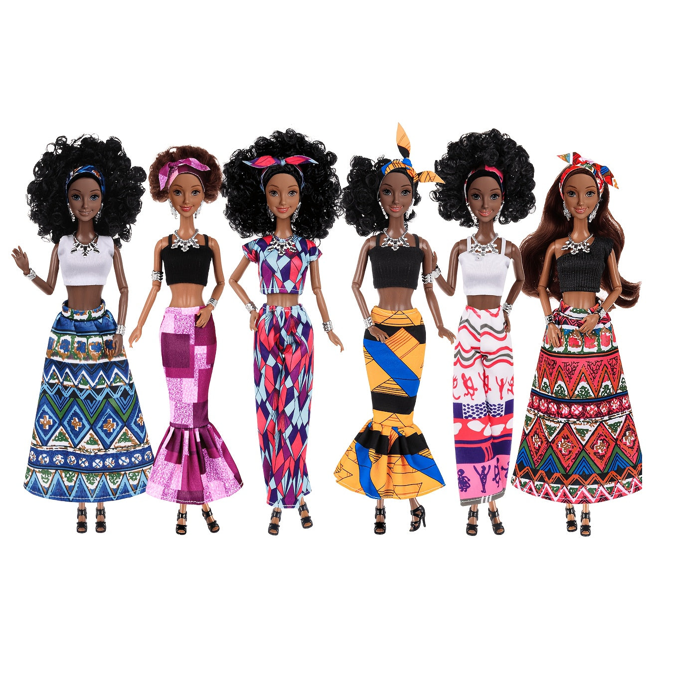 African American Fashion Dolls 6 Pack 11.5 Inch Curly Hair – Removable Career Outfits Gown Chef Nurse Flight Attendant Party Favors Gift for Girls Ages 3+