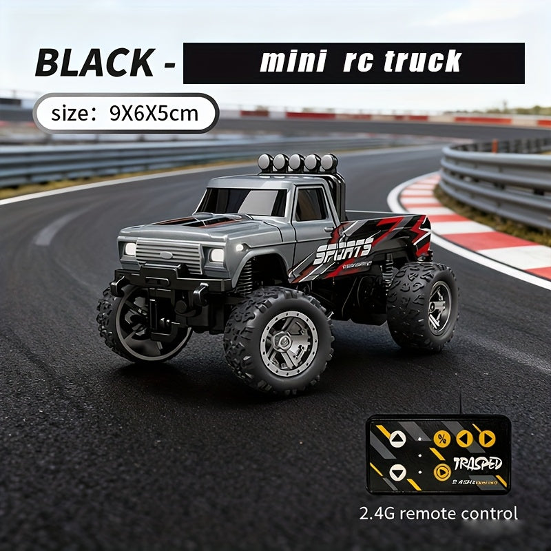 1:64 Mini RC Alloy Monster Truck with Trailer - 2.4GHz Off-Road Pickup Rock Crawler, Body Lights & Headlights, Tabletop Decor, Birthday Christmas Gift for Boys