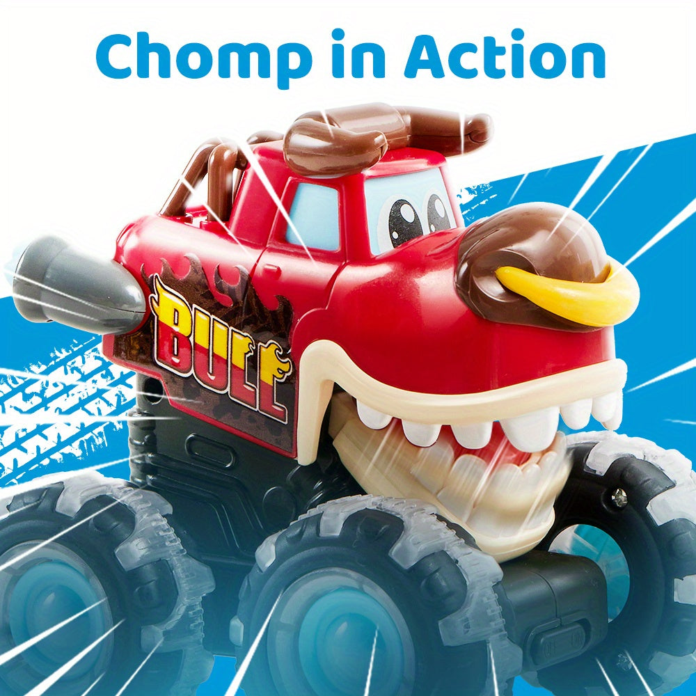 Monster Truck Toys for Toddlers 3 Pack – LED Light-Up Animal Trucks with Press & Go, Chomping Action – Shark, Bull & T-Rex Glow Cars, Easter Birthday Gift for Boys & Girls Ages 1.5+