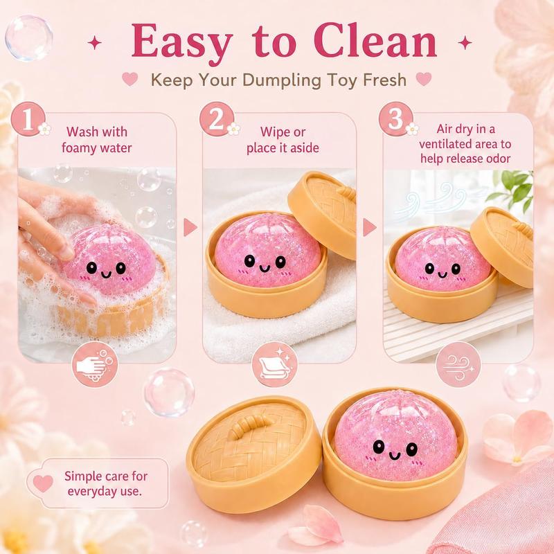 Glitter Dumpling Squishy Toy Mystery Box, Random Color Soft Sensory Fidget with Mini Steamer Storage for Desk Breaks and Surprise Gifts