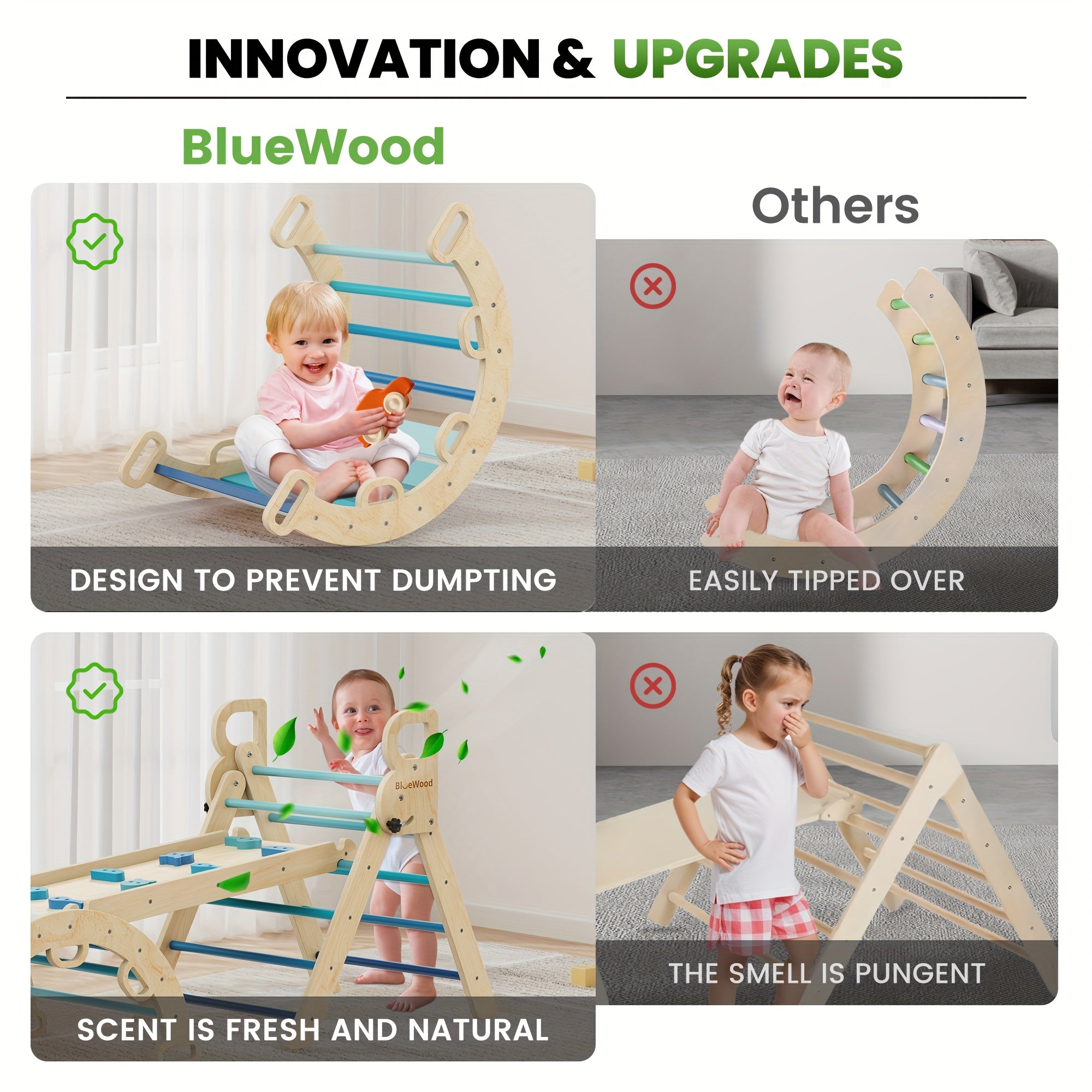 Pikler Triangle 8-in-1 Foldable Wooden Climbing Set Toddlers Indoor Jungle Gym with Slide Arch Rocker Montessori Toy Ages 1 2 3 4 5 Birthday Christmas Gift