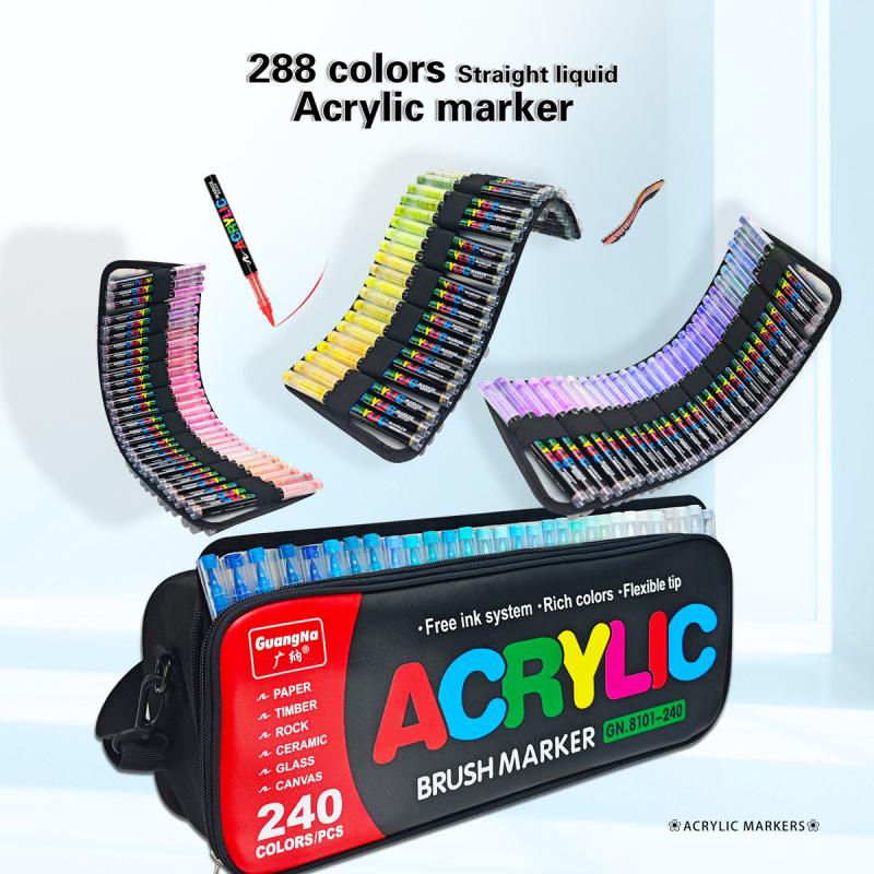 Acrylic Paint Pens with Automatic Ink Control, Guangna Brush Tip Markers for Rock, Wood, Glass, Canvas, Fabric & Ceramic DIY Crafts