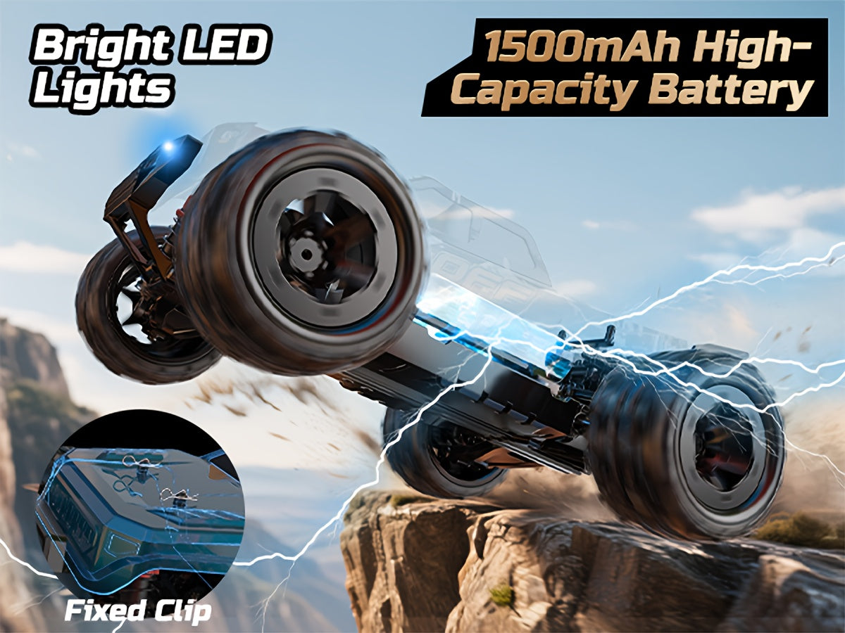 1/16 All-Metal 4WD RC Monster Truck 42KM/H High Speed Off-Road Remote Control Car with Dual Batteries LED Lights Wheelie Bar - Fast RC Truck for Adults Collectors 2.4GHz