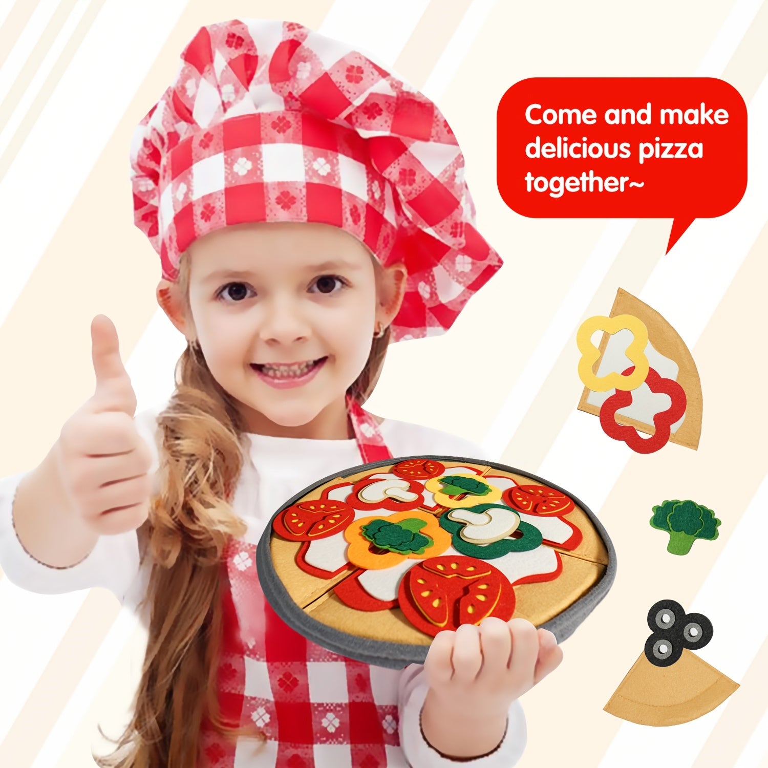 Kids Pizza Toy Set 41-Piece, Felt Kitchen Pretend Play Food Toy for Toddlers, Parent-Child Interaction Game, Birthday Gift for Boys Girls Ages 3+