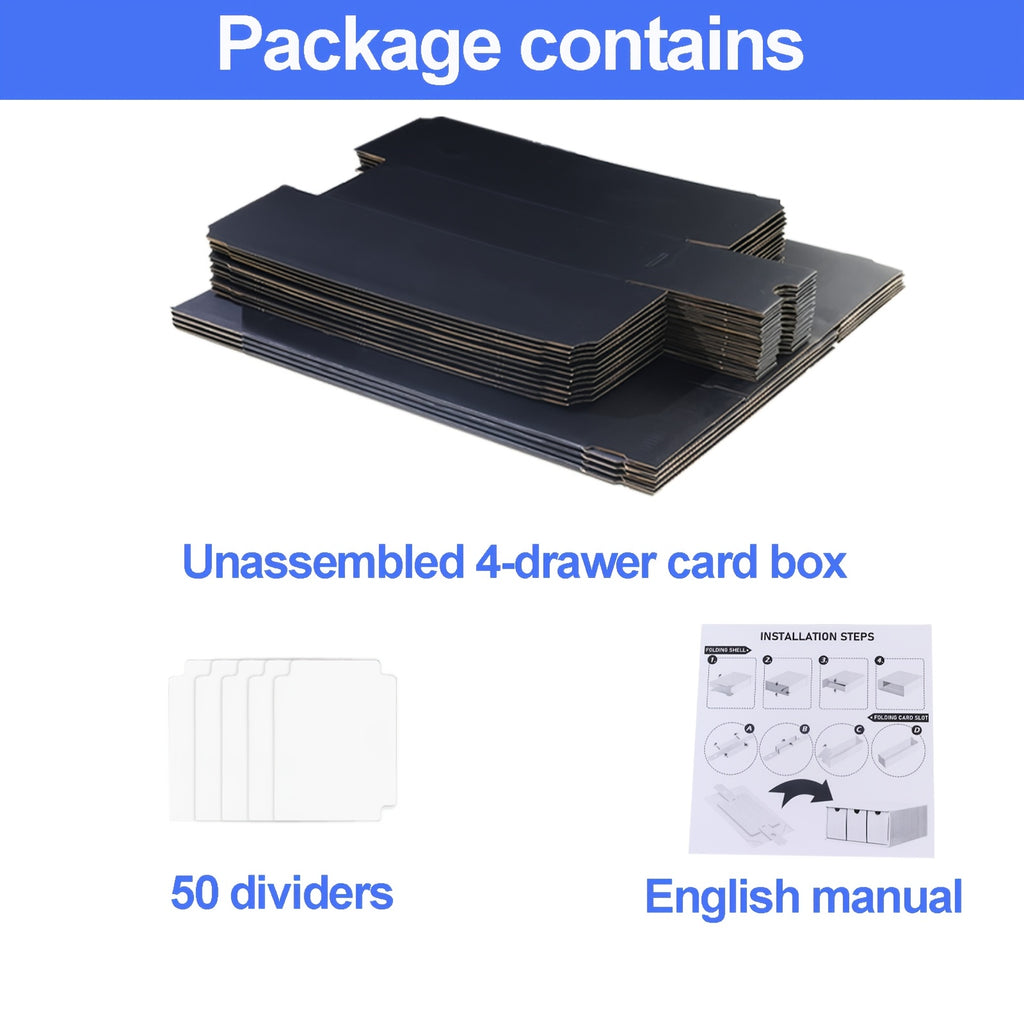 Trading Card Storage Box 12 Drawer Organizer with 50 Dividers for Pokemon Sports Baseball TCG MTG Yu-Gi-Oh Collector Gift Black White Christmas Birthday