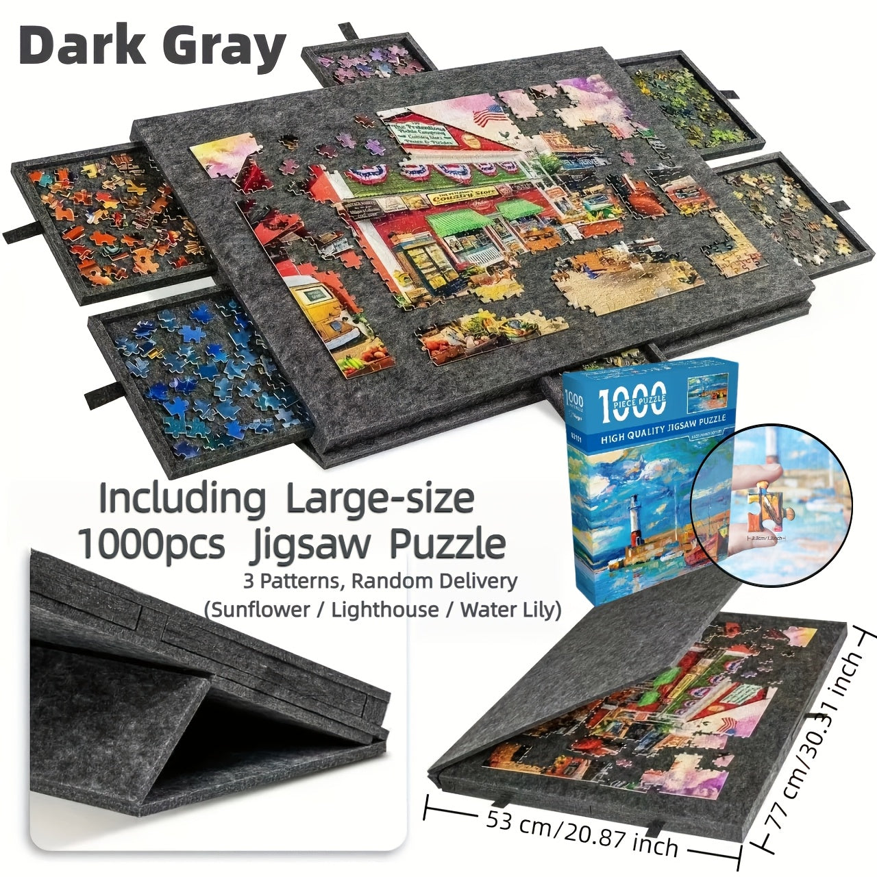 Portable Puzzle Board for 1000 & 1500 Piece Puzzles – Large Non-Slip Puzzle Table with Storage, Family Game Night Puzzle Tray for Adults and Kids