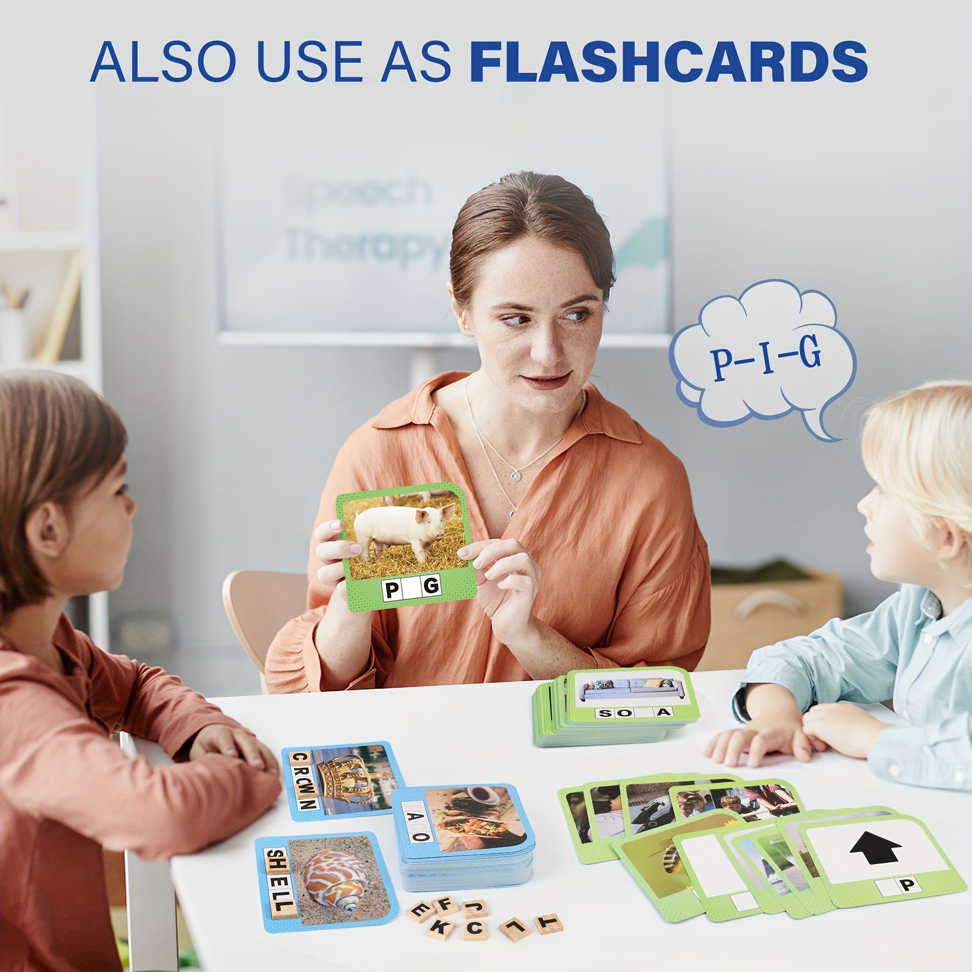 Spelling Game Flash Cards for Kids with 224 Sight Word Cards & 208 Wood Letter Tiles - Phonics Learning Game for Kindergarten Preschool Ages 4-8, Autism ADHD Friendly, Birthday Christmas Gift Boys Girls