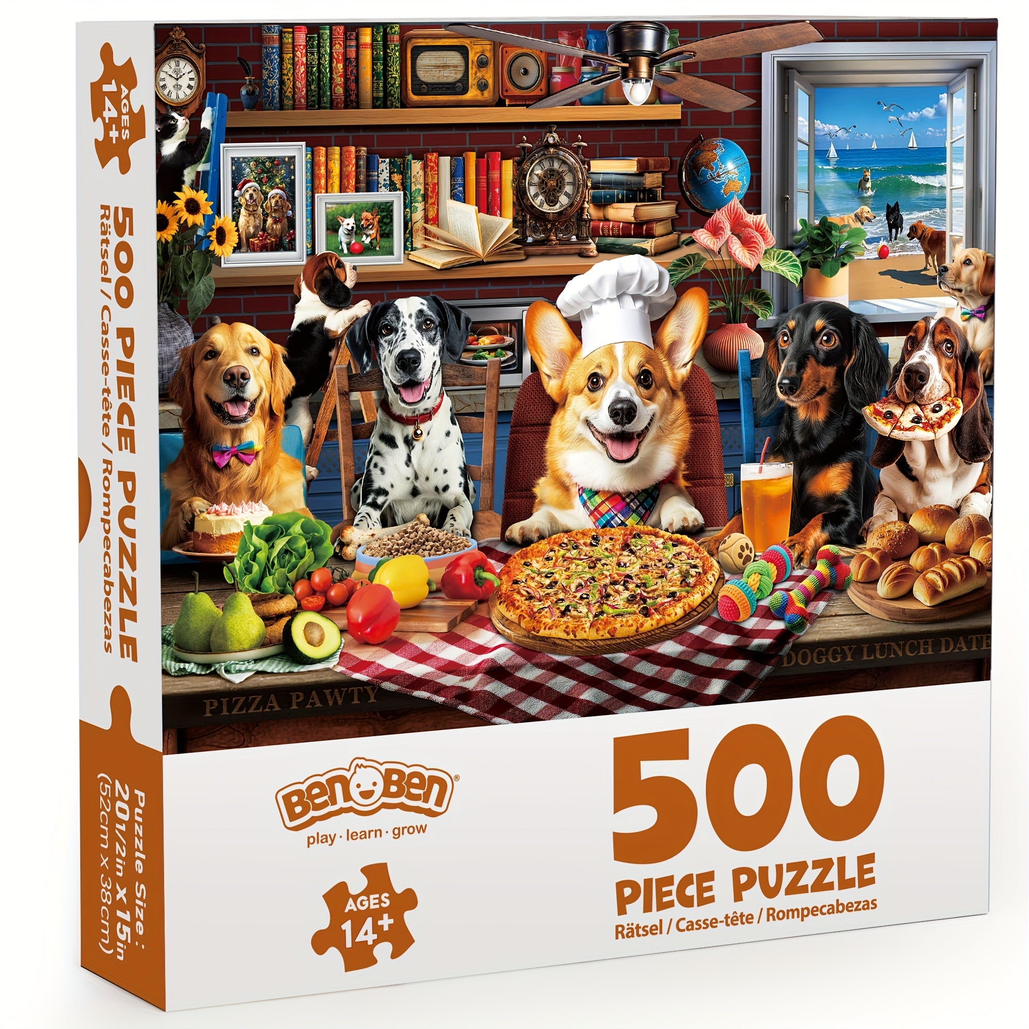 Dog Jigsaw Puzzles for Adults 500 & 1000 Pieces – Funny Dogs Dinner Party Theme, Letters on Back, Thick Durable Pieces, Family Game Night Gift for Dog Lovers Men Women