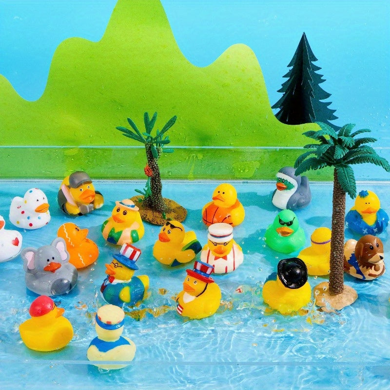 SYNCFUN Mini Rubber Duck Bath Toy Set 60pcs - Assorted Designs with Mesh Carry Bag, Bulk Rubber Duckies for Kids Bath Time, Baby Shower Party Favor, Pool Toy for Boys Girls