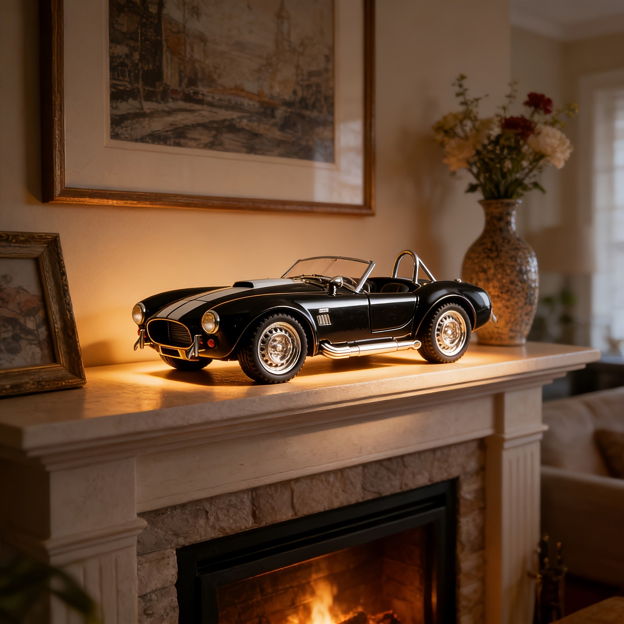 1:22 Scale Shelby Cobra Vintage Die-Cast Model Car Zinc Alloy Openable Doors Static Display Collectible Gift for Car Enthusiasts Home Office Desk Decor