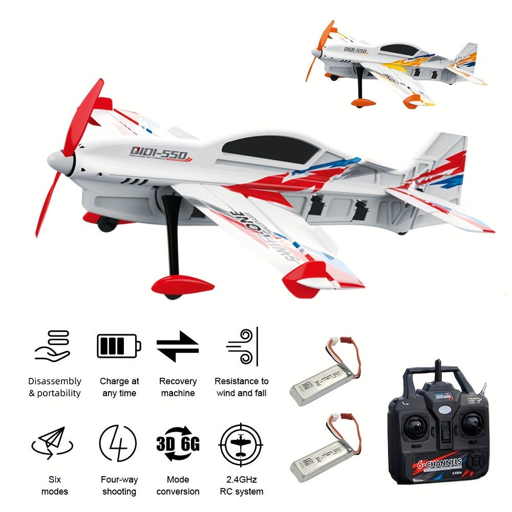 RC Plane 6CH Brushless Motor Remote Control Airplane One-Key Stunt Glider 150M Altitude 2 Batteries Beginner and Experienced Pilots Outdoor Flying Gift