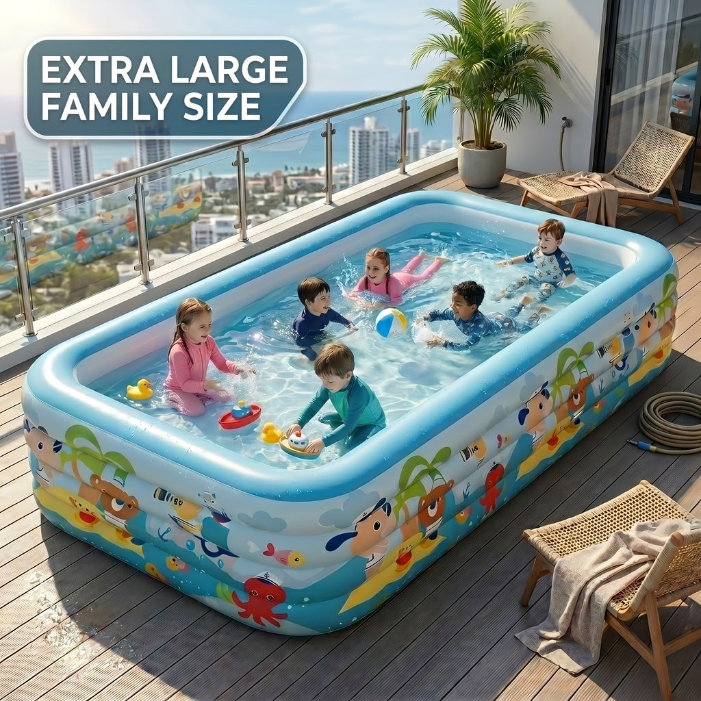 Large Cartoon Inflatable Swimming Pool for Kids & Family – Thickened Portable Wading Pool for Backyard Patio Garden, Quick Inflate Summer Outdoor Water Fun, Top Gift Choice