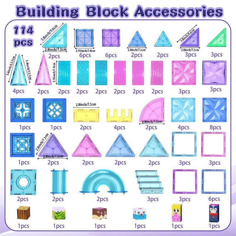 Magnetic Tiles 114pcs Princess Ice Castle Building Set 3D STEM Construction Toy for Girls Boys Ages 3-8 - Birthday Christmas Gift