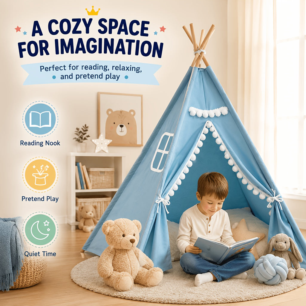 Kids Teepee Tent for Girls Boys, Indoor Outdoor Play Tent with Washable Fabric, Nordic Princess Conical Playhouse for Bedroom Backyard, Birthday Christmas Gift Ages 3+ (No Padding)