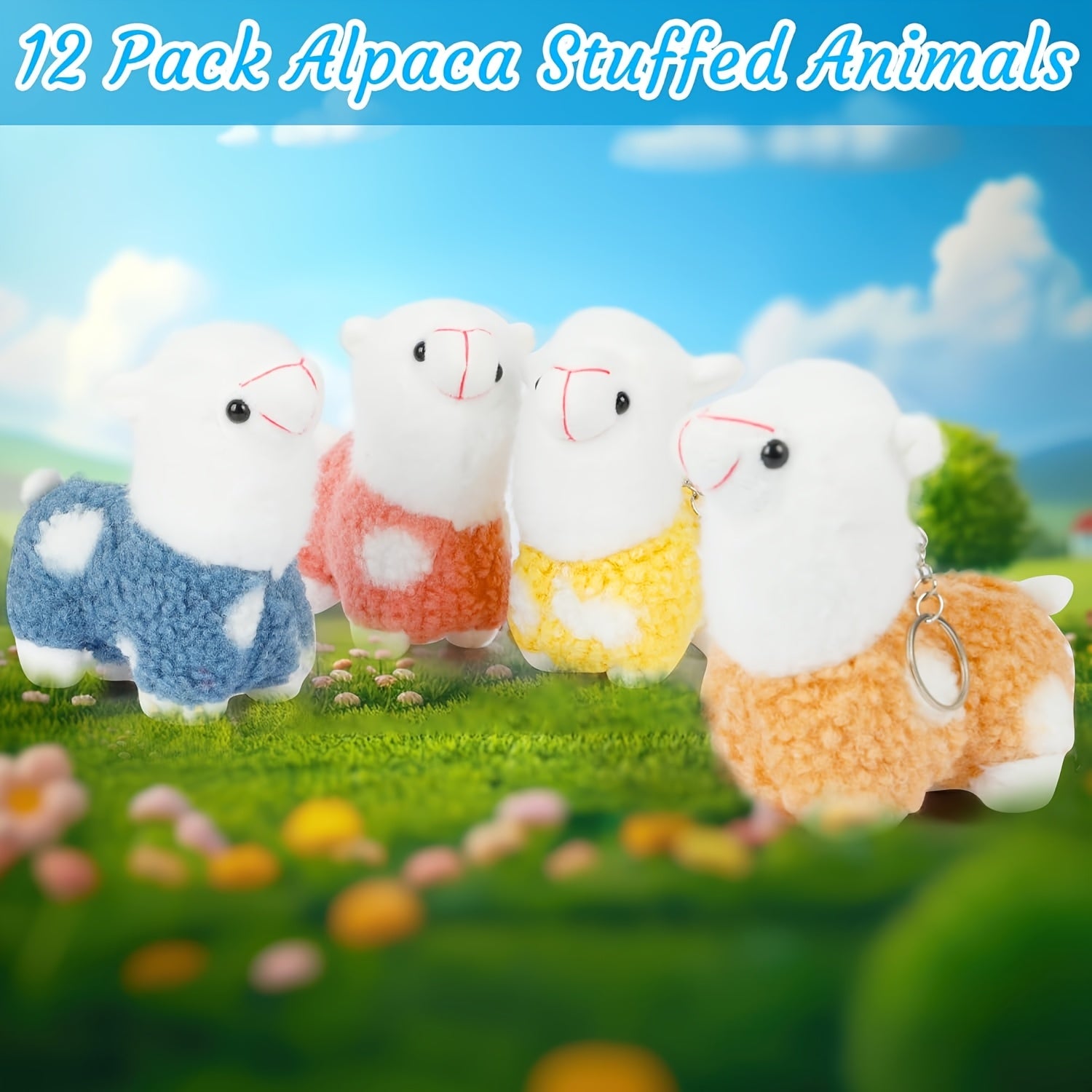 Plush Alpaca Keychain Set 12pcs - Cute Soft Mini Plush Keychains with Lobster Clasp for Backpacks Bags Keys, Room Decor, Birthday Christmas Gift for Girls Women Teens Adults