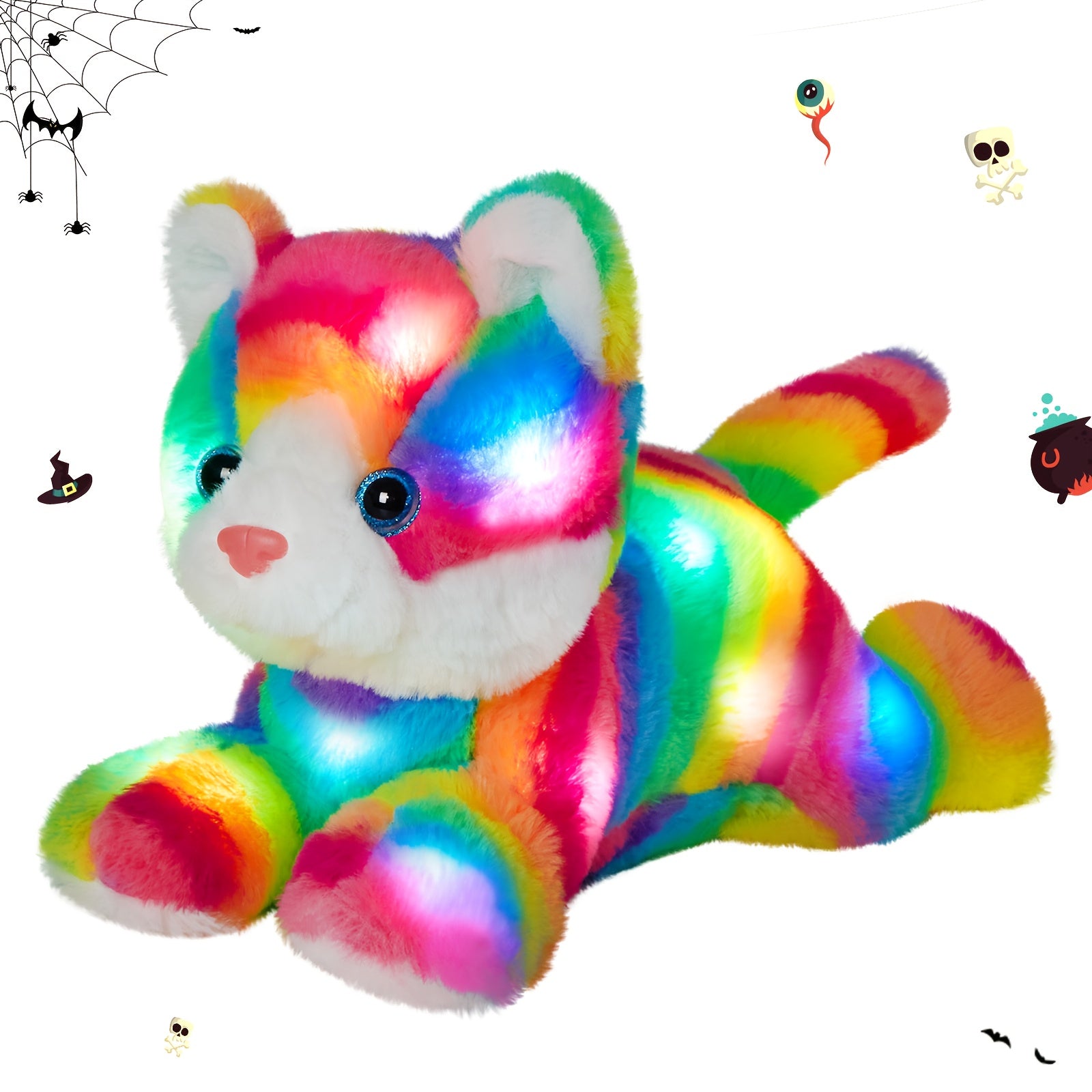 Musical Glowing Rainbow Cat Stuffed Animal - Soft Plush Cat Toy with Colorful LED Lights & Sound, Cute Kawaii Cat Plushie for Playtime Birthday New Year Party Decoration Gift