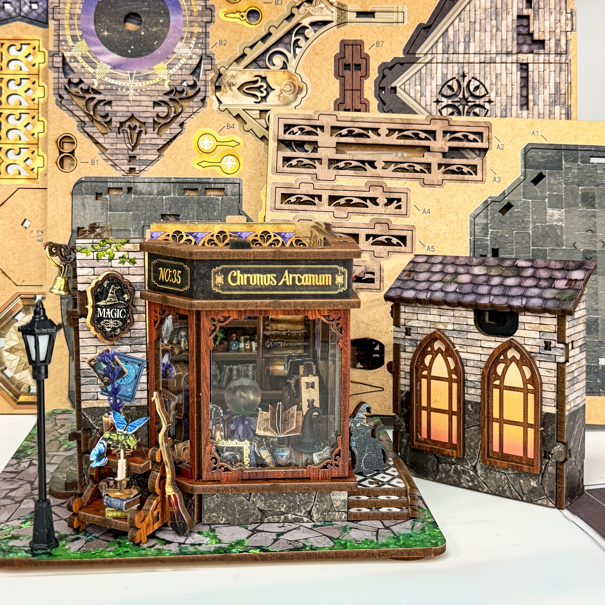 DIY Wooden Miniature Bookhouse Kit Mechanical Link System Model Building Set for Adults Teens Collectors Time Magic Club SQ-71 Craft Gift