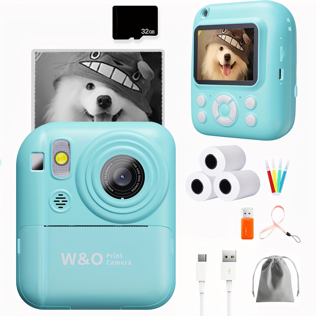 Kids Instant Print Camera 3-in-1 with MP3 Player & Puzzle Games - 2.4'' HD Screen Portable Digital Camera Toy with Print Paper 32GB Card Reader Lanyard Storage Bag Birthday Gift for Girls Boys