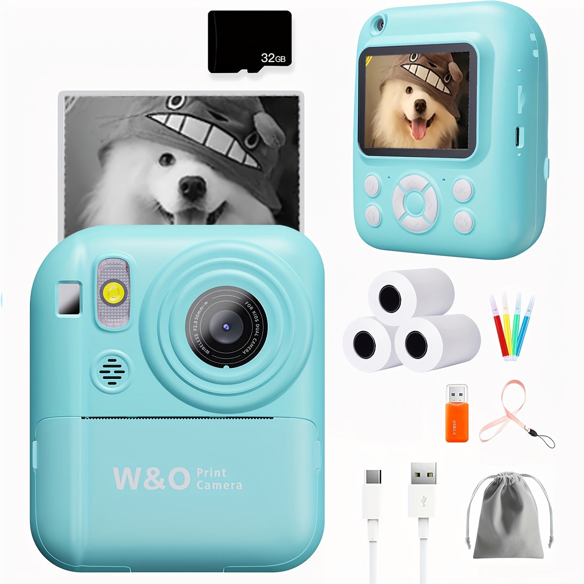 Kids Instant Print Camera 3-in-1 with MP3 Player & Puzzle Games - 2.4'' HD Screen Portable Digital Camera Toy with Print Paper 32GB Card Reader Lanyard Storage Bag Birthday Gift for Girls Boys