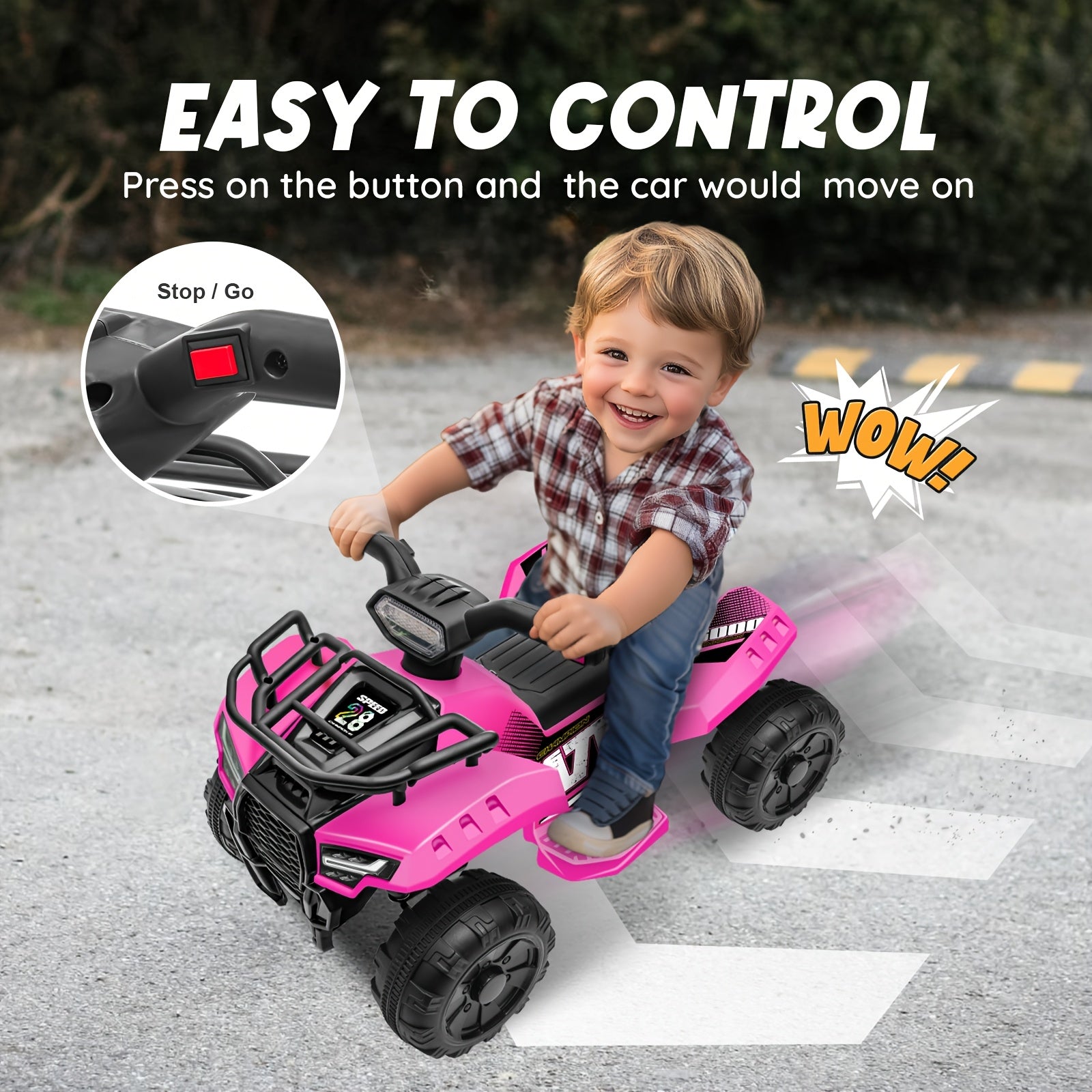 Kids Ride-On ATV 4-Wheeler 6V Electric Quad with Treaded Tires Rubber Handles & Push-Button Start – Safe Toddler Toy for Ages 18-36 Months Boys Girls