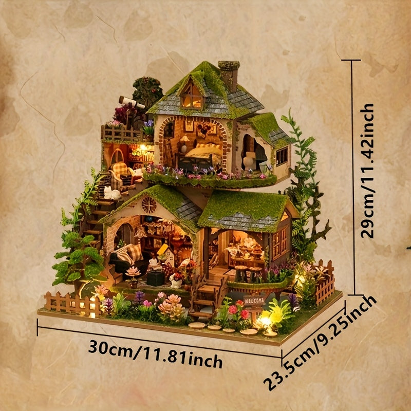 DIY Miniature Forest Hut Wooden Dollhouse Model Kit – Forest Adventures Handmade Assembly House for Adults & Teens Ages 14+, Home Decor Display, Birthday Christmas Valentine Gift