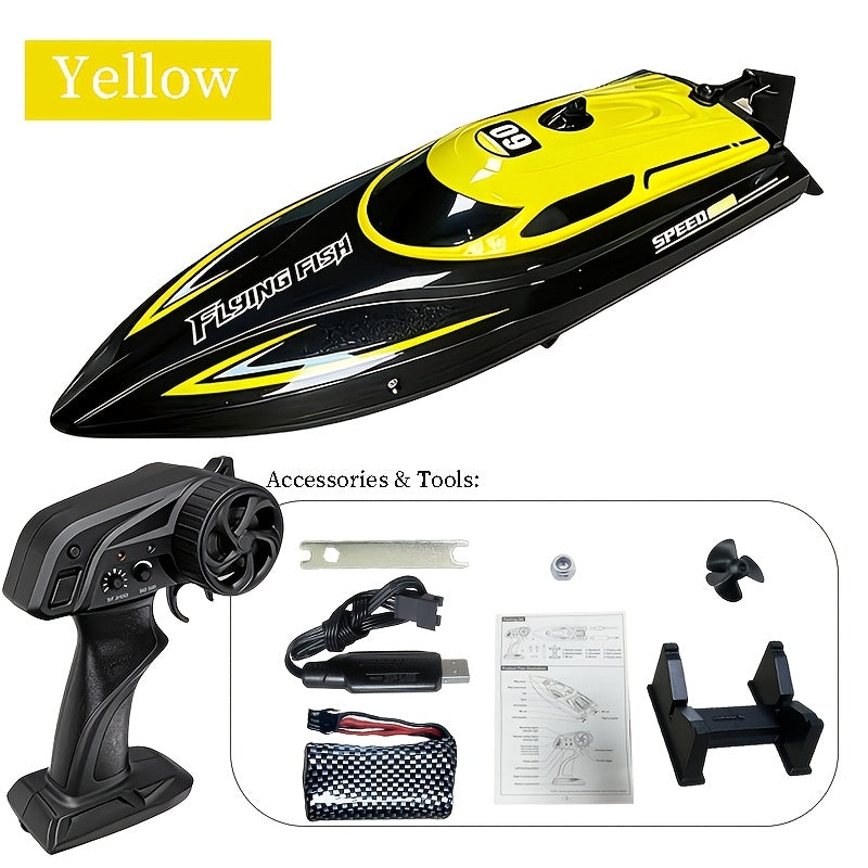 High-Speed RC Speedboat 30km/h 2.4G Remote Control Boat with LED Night Navigation Lights Anti-Capsize Water Cooling System – Kids Christmas Birthday Gift