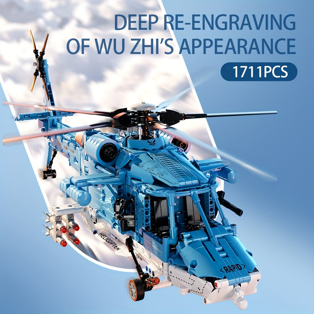 Helicopter Building Block Set 1711 Pieces for Adults Teens, Large Scale ABS Brick Model Kit Medium Difficulty, STEM Construction Display Toy Ages 14+, Birthday Christmas Gift for Men Boys Aviation Fans