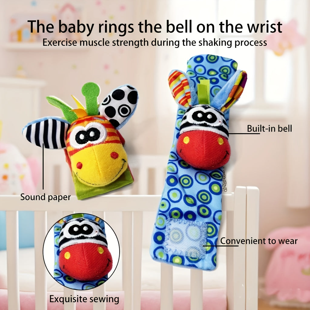 Baby Wrist Bell Rattle Socks - Newborn Cartoon Animal Wrist Rattles & Socks Set, Soft Colorful Sensory Toy for Infants Boys Girls, Baby Shower Birthday Gift