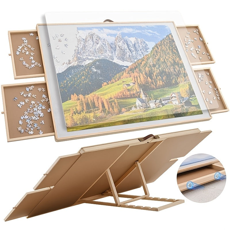Wooden Jigsaw Puzzle Board Table 2000 Pieces 41.5x29.6 Inch Tilting Puzzle Plateau with 4 Magnetic Drawers & Cover for Adults