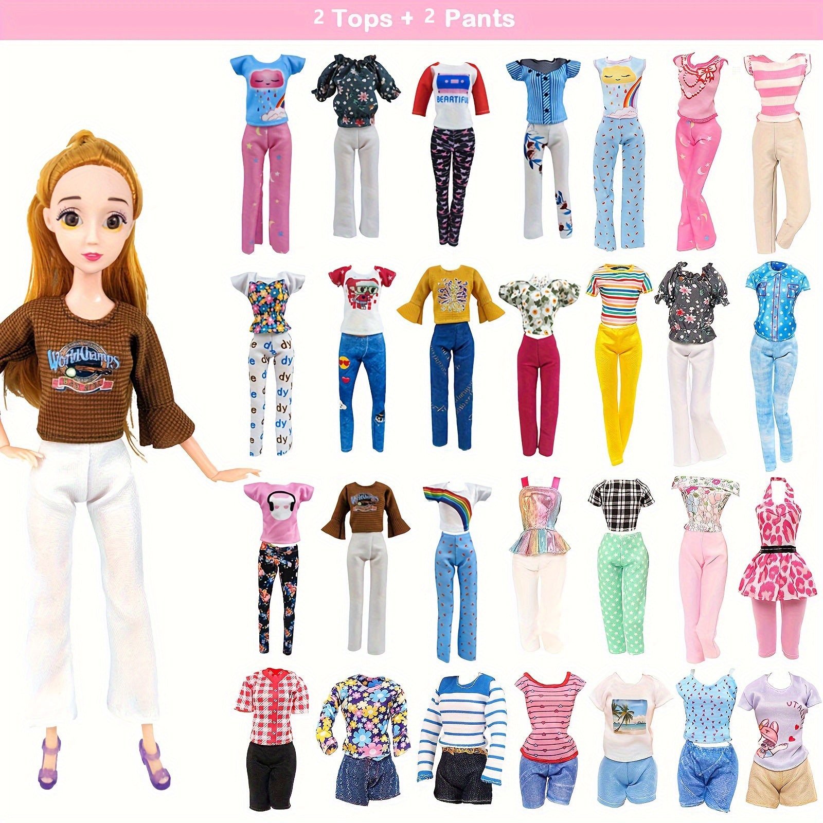54pcs Doll Clothes & Accessories Set for 11-12 Inch Fashion Dolls – Bridal Gowns, Evening Dresses, Swimsuits, Shoes, Glasses & Hangers, Complete Wardrobe Gift for Girls Ages 3+, Random Color