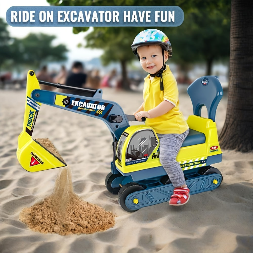 Ride On Construction Truck for Kids Ages 3-6 Large Engineering Vehicle Toy with Safety Bumpers - Manual Powered Indoor Outdoor Beach Play - Birthday Christmas Gift for Boys Girls