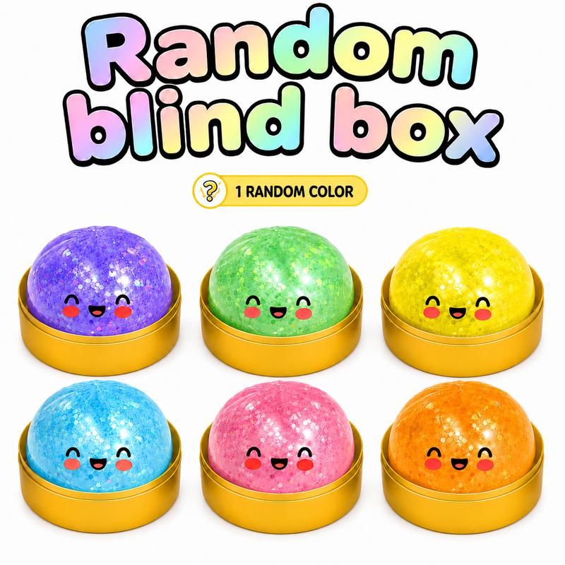 Glitter Dumpling Squishy Toy Mystery Box, Random Color Soft Sensory Fidget with Mini Steamer Storage for Desk Breaks and Surprise Gifts