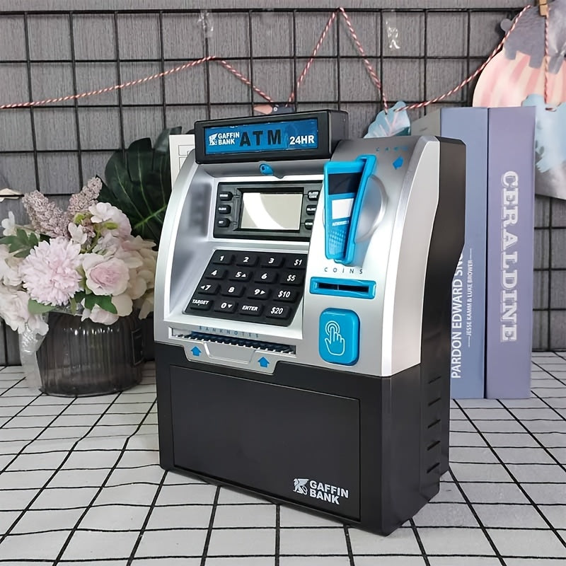 Electronic Money Bank with Debit Card Cash Scanning - ATM Savings Box Coin Bill Slot Balance Calculator Digital Password Safe Kids Gift