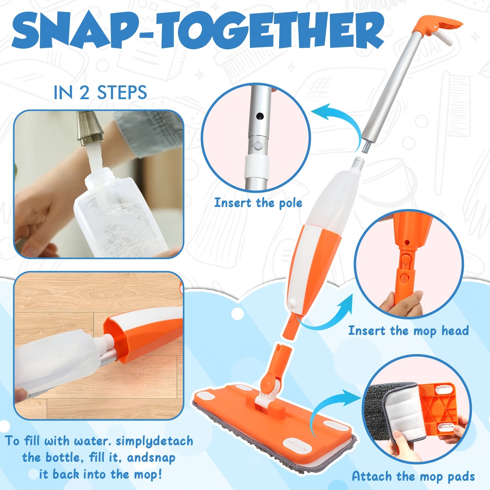 Kids Spray Mop Cleaning Toy Kit with Working Water Sprayer & Washable Pad – Mini Mop & Broom Pretend Play Set for Children Ages 3+, Christmas & Birthday Gift