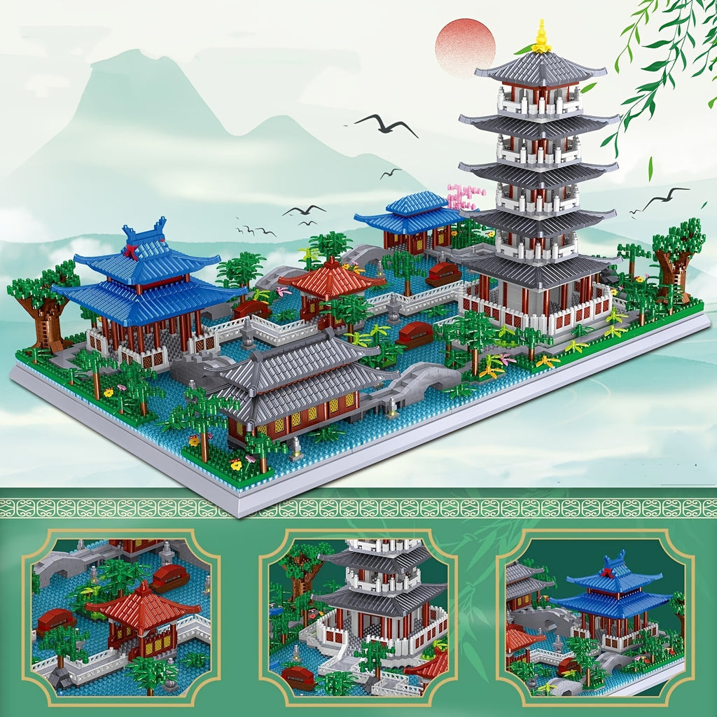 Chinese Architecture Building Blocks 3282 Pieces, Hangzhou West Lake Miniature Model with Pagoda Cherry Blossom Botanic Landscape, STEM Collectible Display Set for Adults Teens Ages 14+, Birthday Christmas Gift