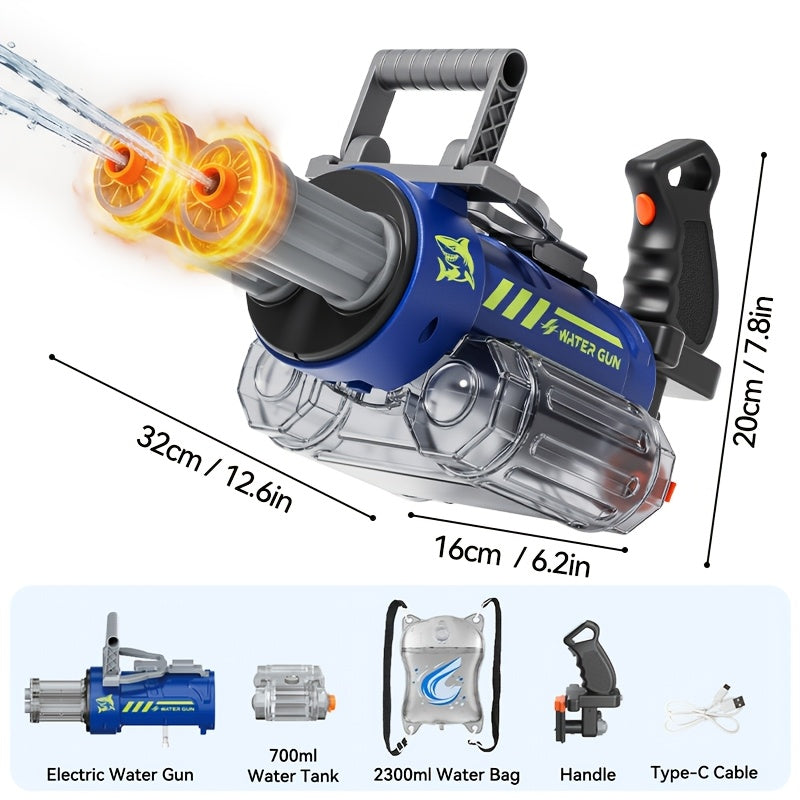 Gatling Electric Water Gun with LED Lights - Super Soaker 10-Meter Range, Automatic Water Blaster for Pool Party Beach Battle, Summer Outdoor Toy for Kids Adults Boys Girls
