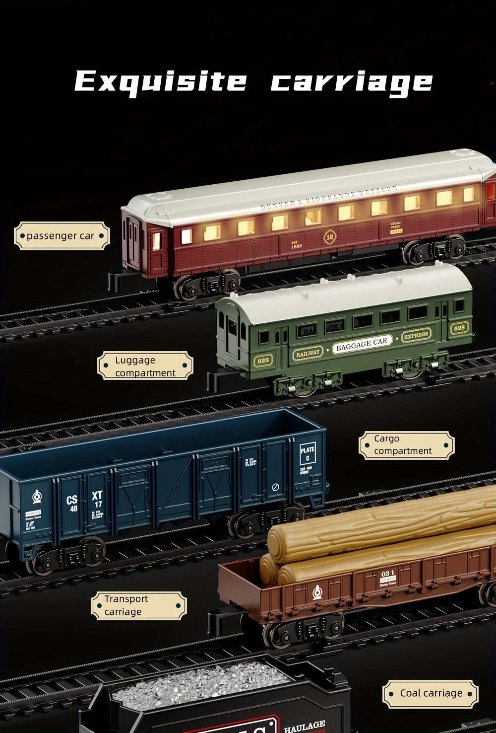Classic Steam Engine Train Toy Model Set Battery Powered Locomotive - Nostalgic Display Toy for Kids & Train Enthusiasts, Birthday Christmas Holiday Gift
