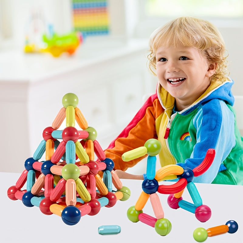 Magnetic Building Sticks and Balls Set 62pcs 360 Degree Rotating STEM Brain Training Toy for Kids Boys Girls Ages 3 4 5 6 7 - Birthday Gift